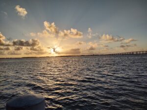 Sunrise through the clouds on Brickell Bay, FL